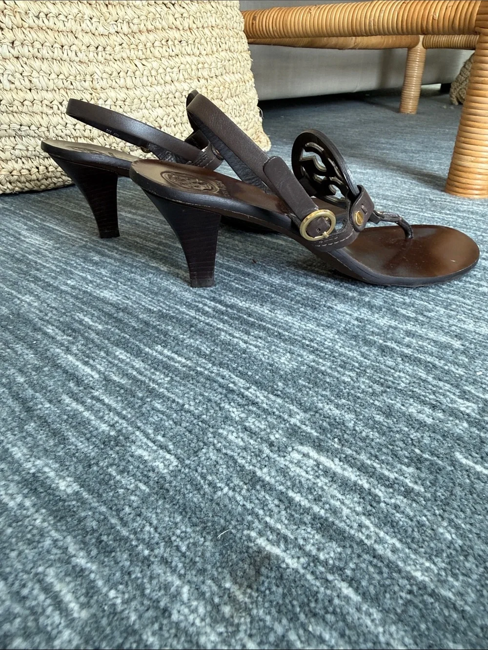 Tory Burch Dark Brown Miller Cutout Logo Thong Sandals. NO BOX